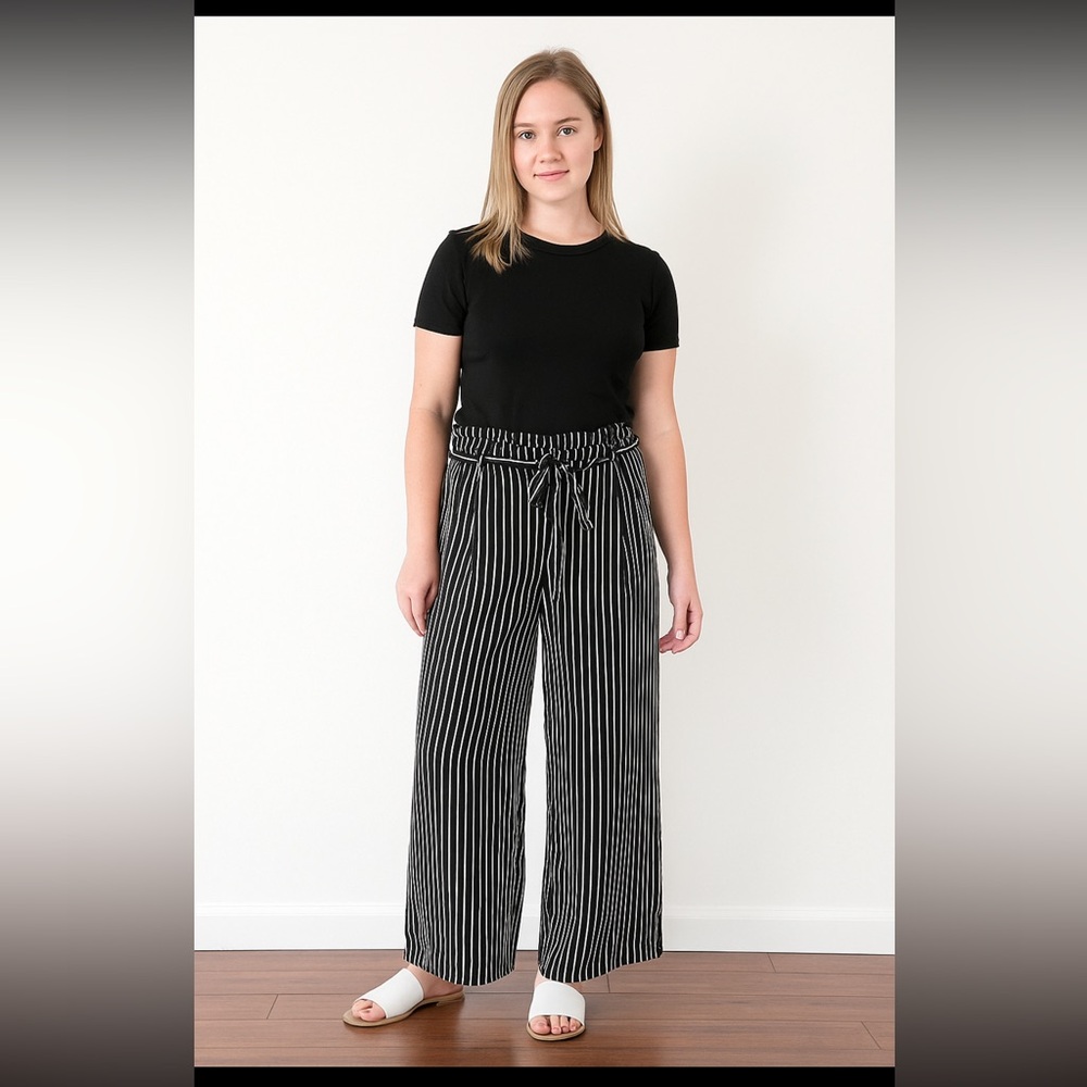Who What Wear Black and White Striped Wide Leg Pants